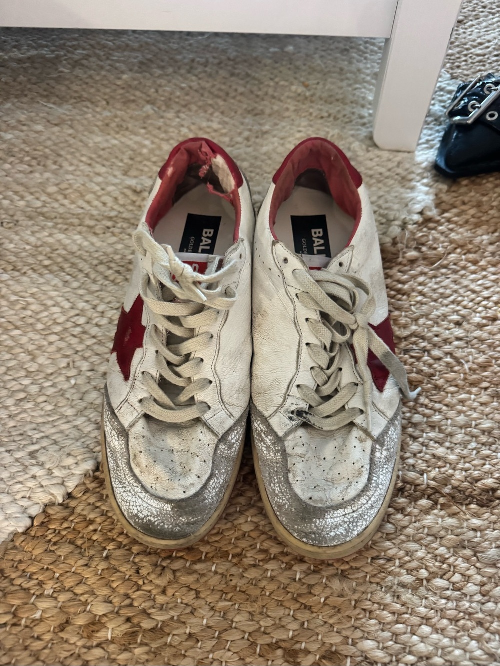 Golden Goose White Leather Sneakers with Red Star